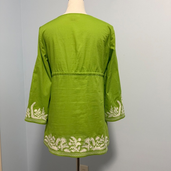 MICHAEL MICHAEL KORS GREEN EMBROIDERED 3/4 SLEEVE BOHO TUNIC TOP SIZE MEDIUM - Picture 3 of 7